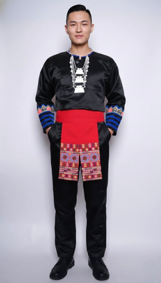 Men Hmong Txaij Set- Pink/Black Heart Qwj (44")