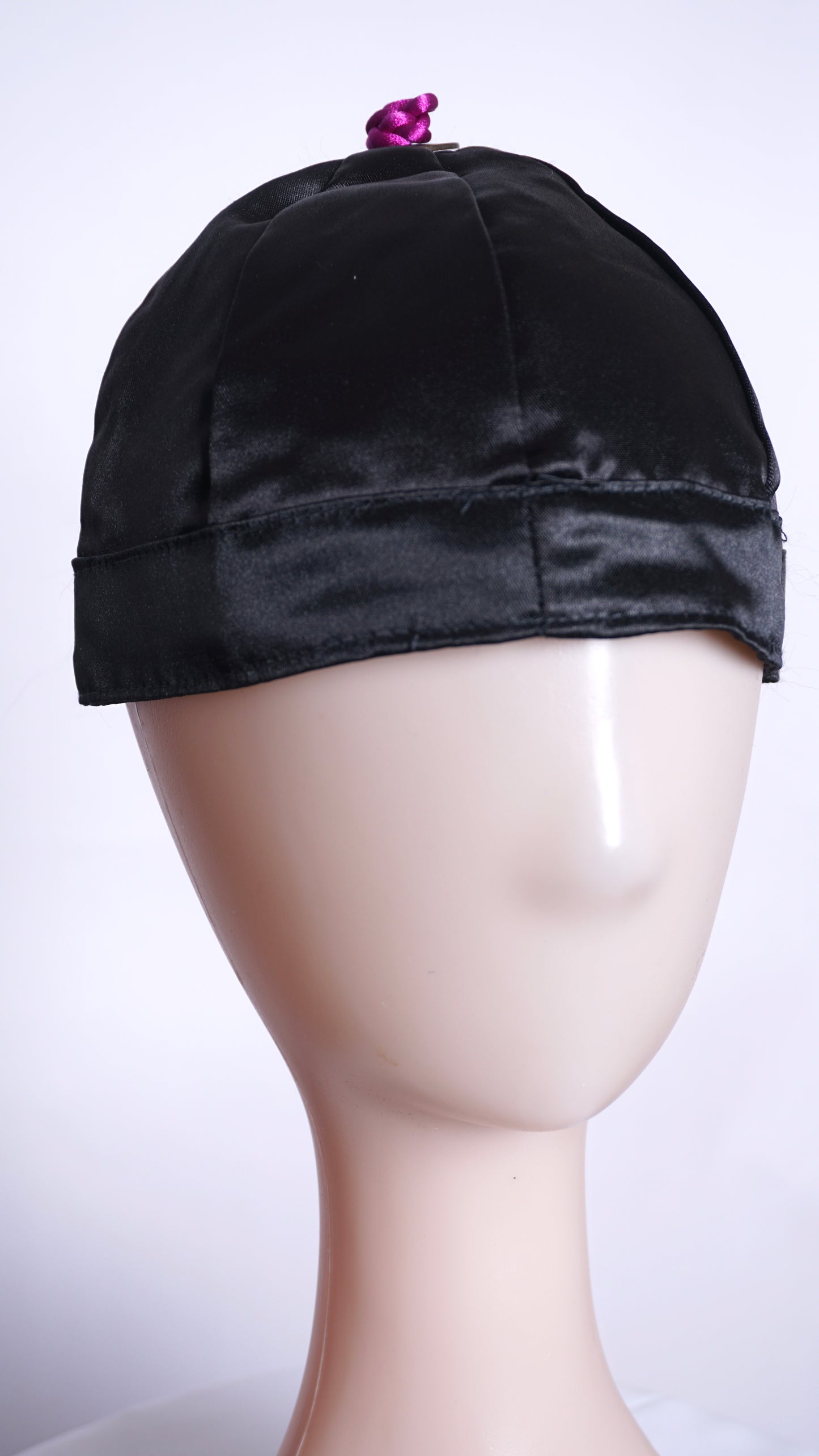 Hmong Hat-Plain Black with Purple Knot (20")