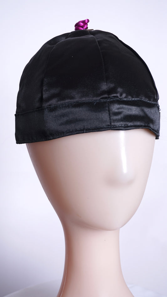 Hmong Hat-Plain Black with Purple Knot (20")