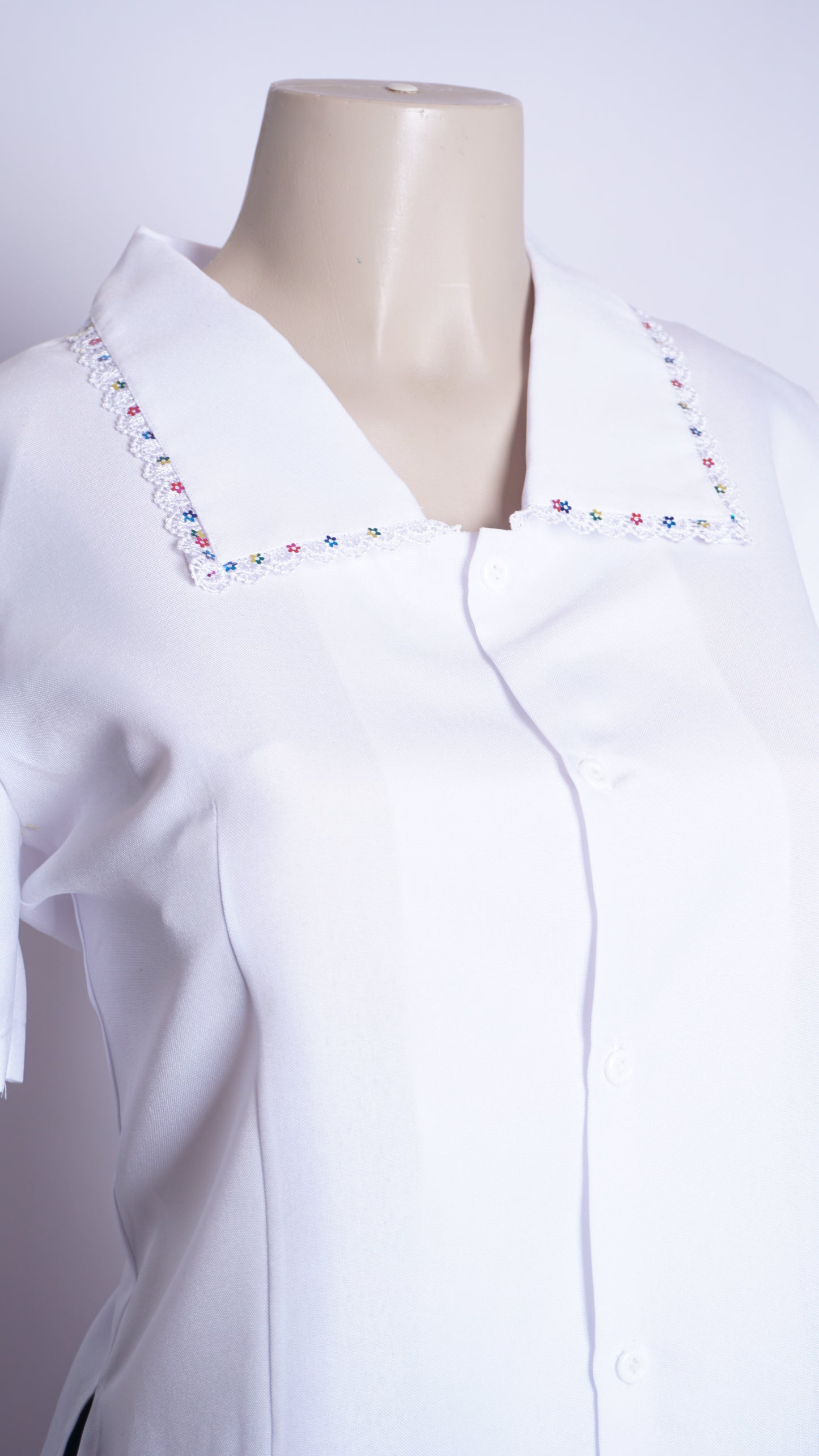 Women Rainbow Flower Wide Point Collar Shirt