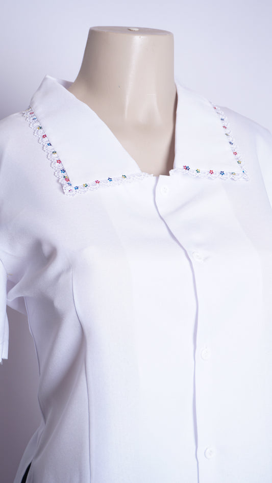 Women Rainbow Flower Wide Point Collar Shirt