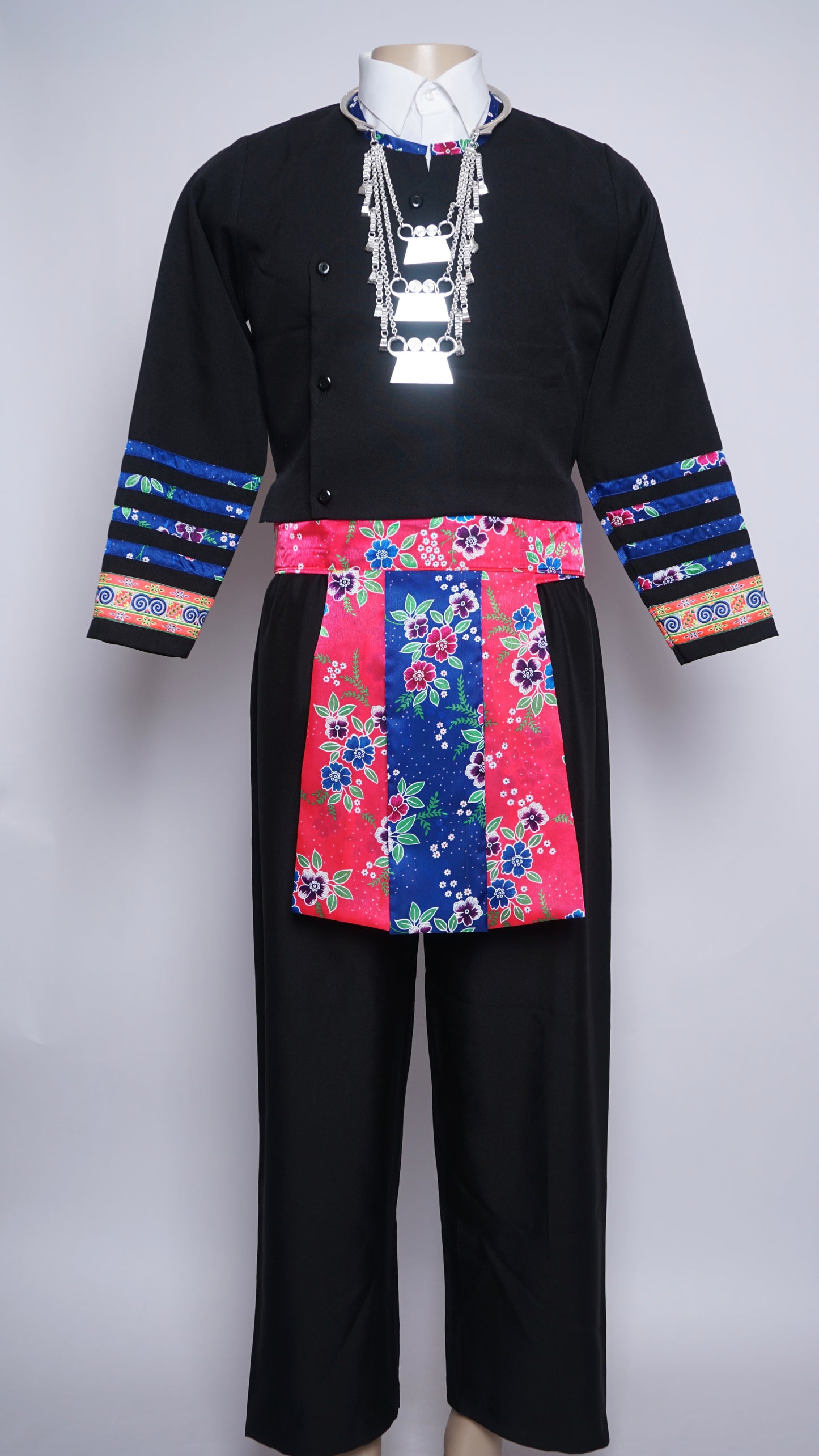 Men Hmong Txaij Set-Floral Blue Trim (40")