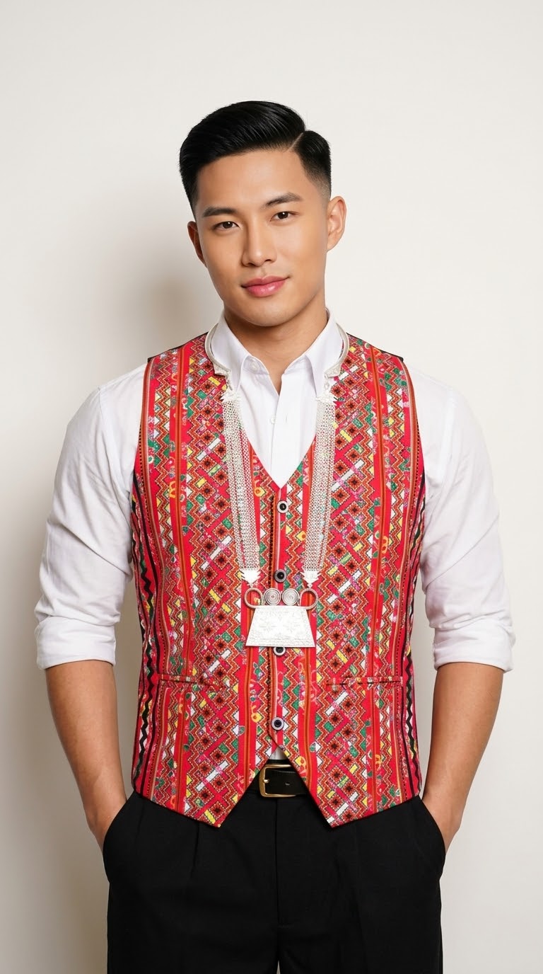 Printed Hmong Floral X Vest