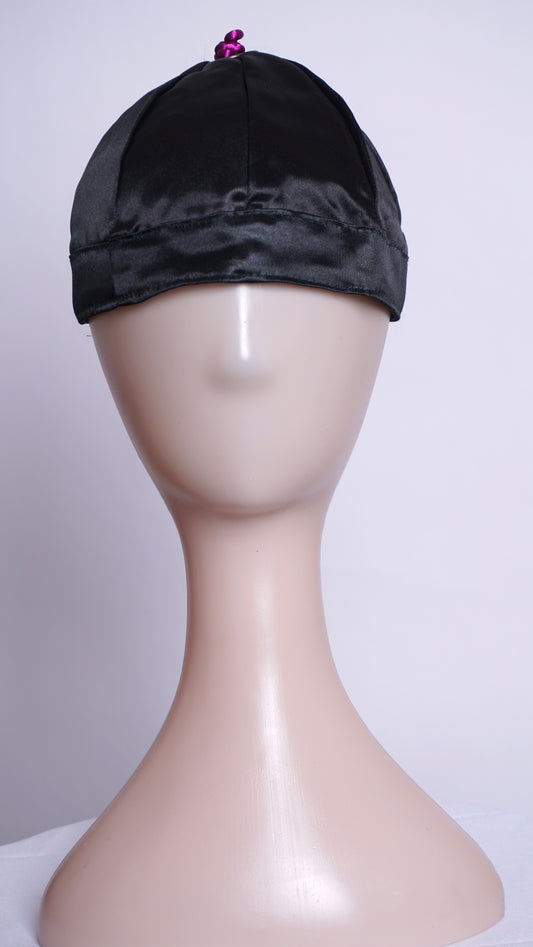 Hmong Hat-Plain Black with Purple Knot (20")