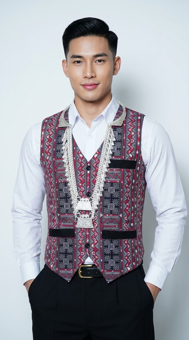 Printed Burgundy Flower Vest