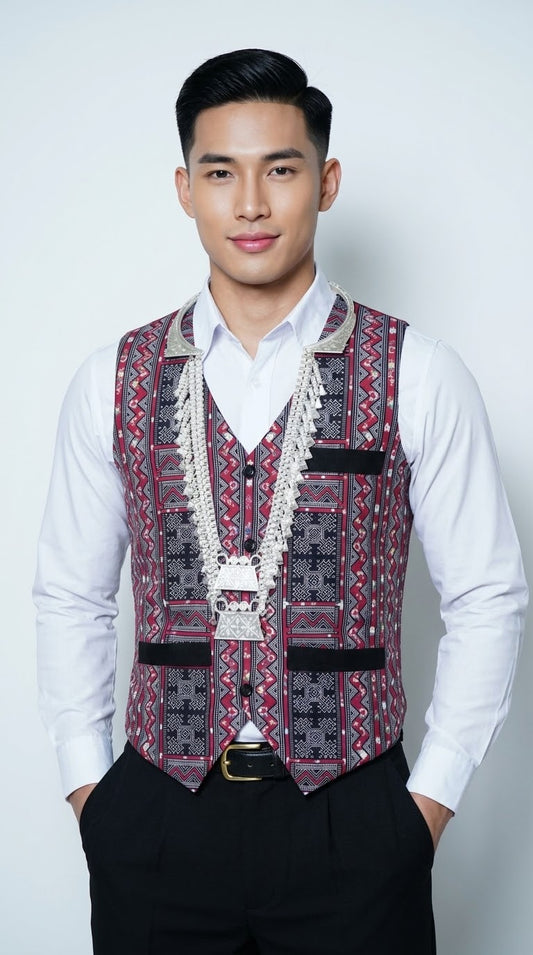 Printed Burgundy Flower Vest
