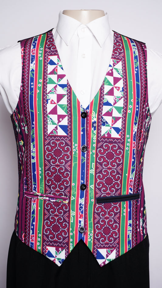 Printed Hmong Purple Qwj Vest