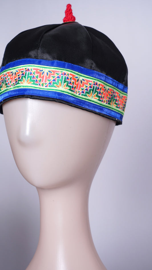 Hmong Hat-Blue Trim Triangle Pattern
