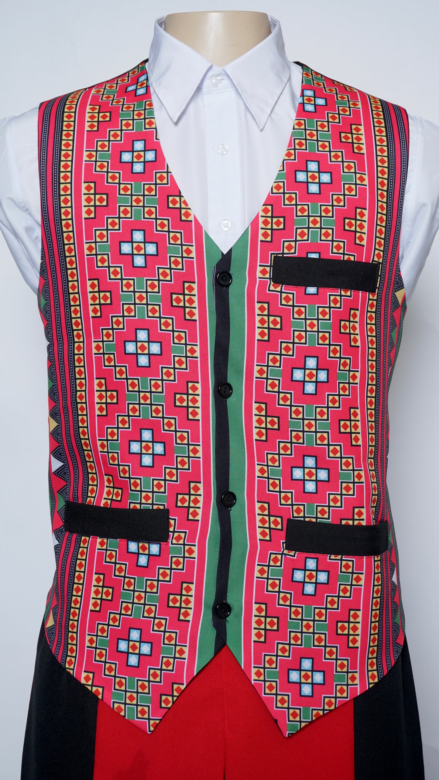 Printed Pink Green Mid Vest (46")