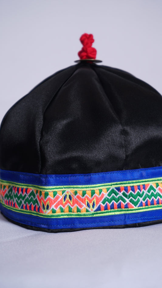 Hmong Hat-Blue Trum Small Triangle Pattern (20")
