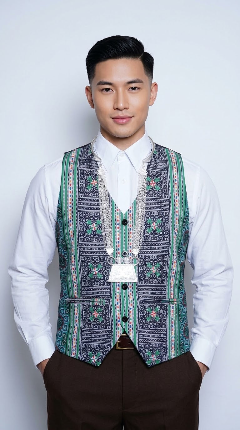 Printed Hmong Green Qwj Vest