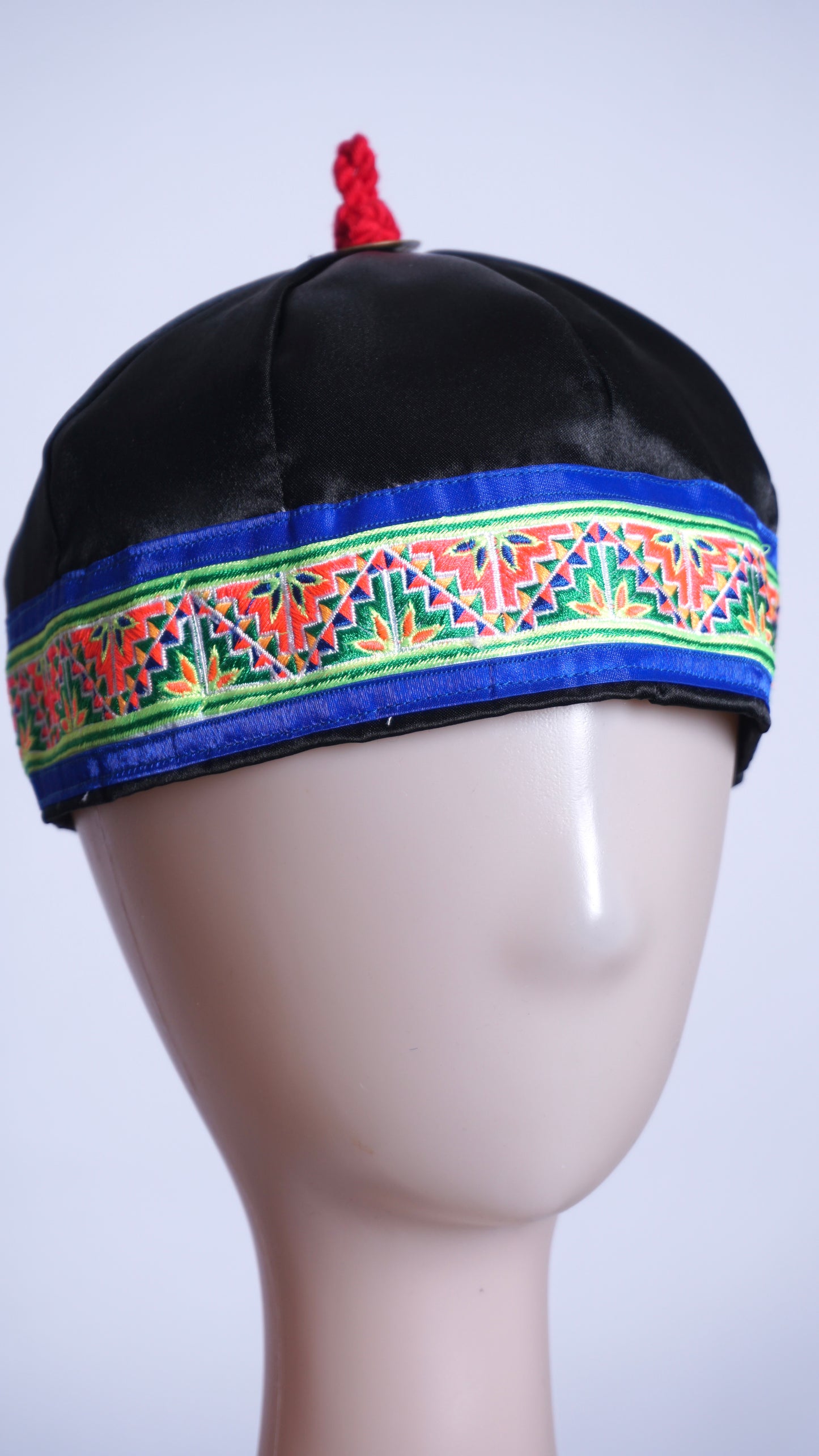 Hmong Hat-Blue Trim Triangle Pattern