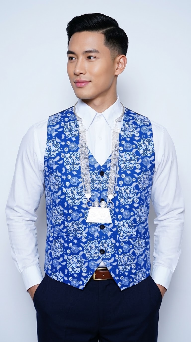 Printed Hmong Qwj Feather Vest