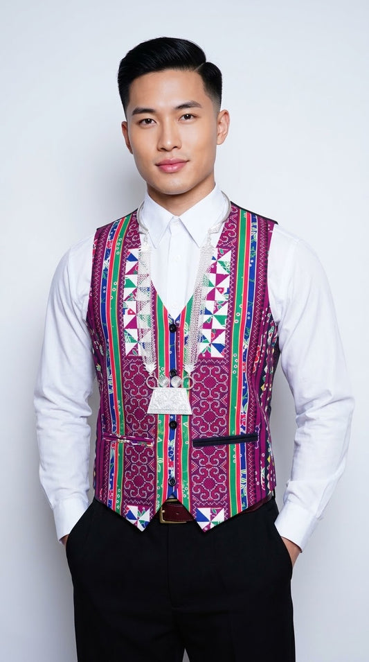 Printed Hmong Purple Qwj Vest
