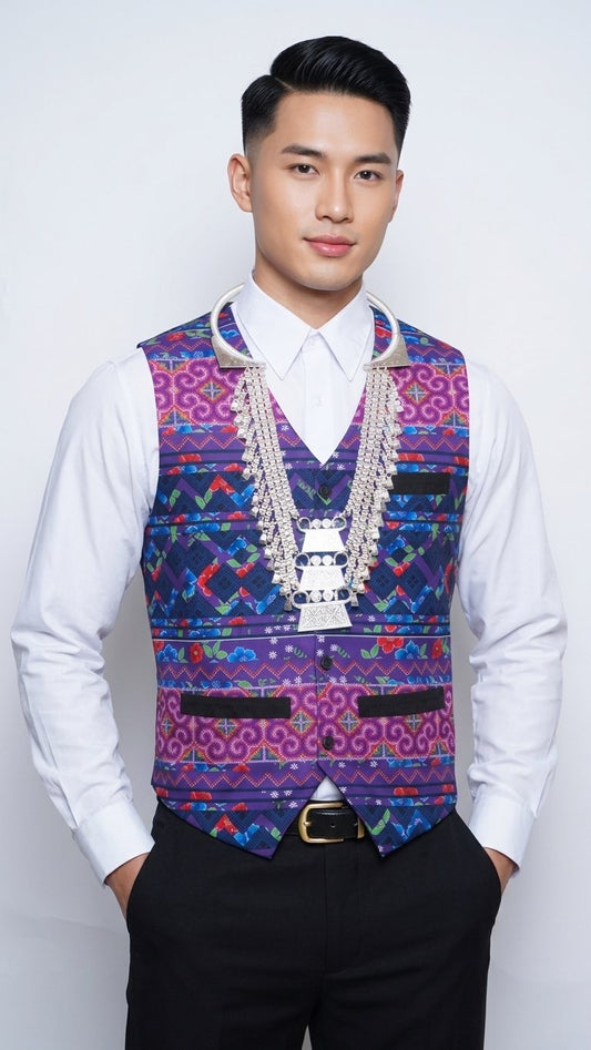 Printed Hmong Vest Purple Qwj Floral
