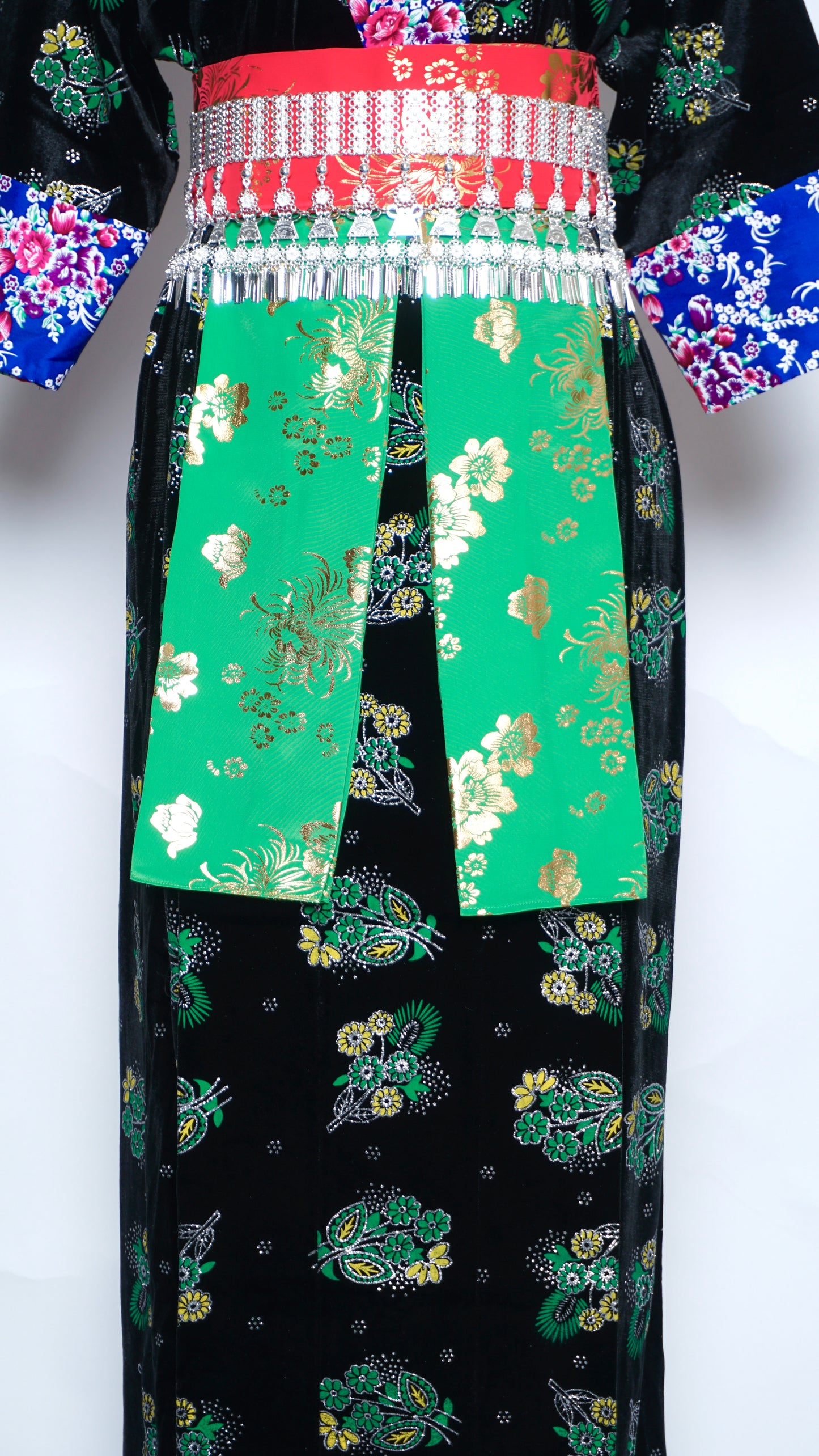 Hmong Xeev Yellow/Green- Front Floral Velvet (46")