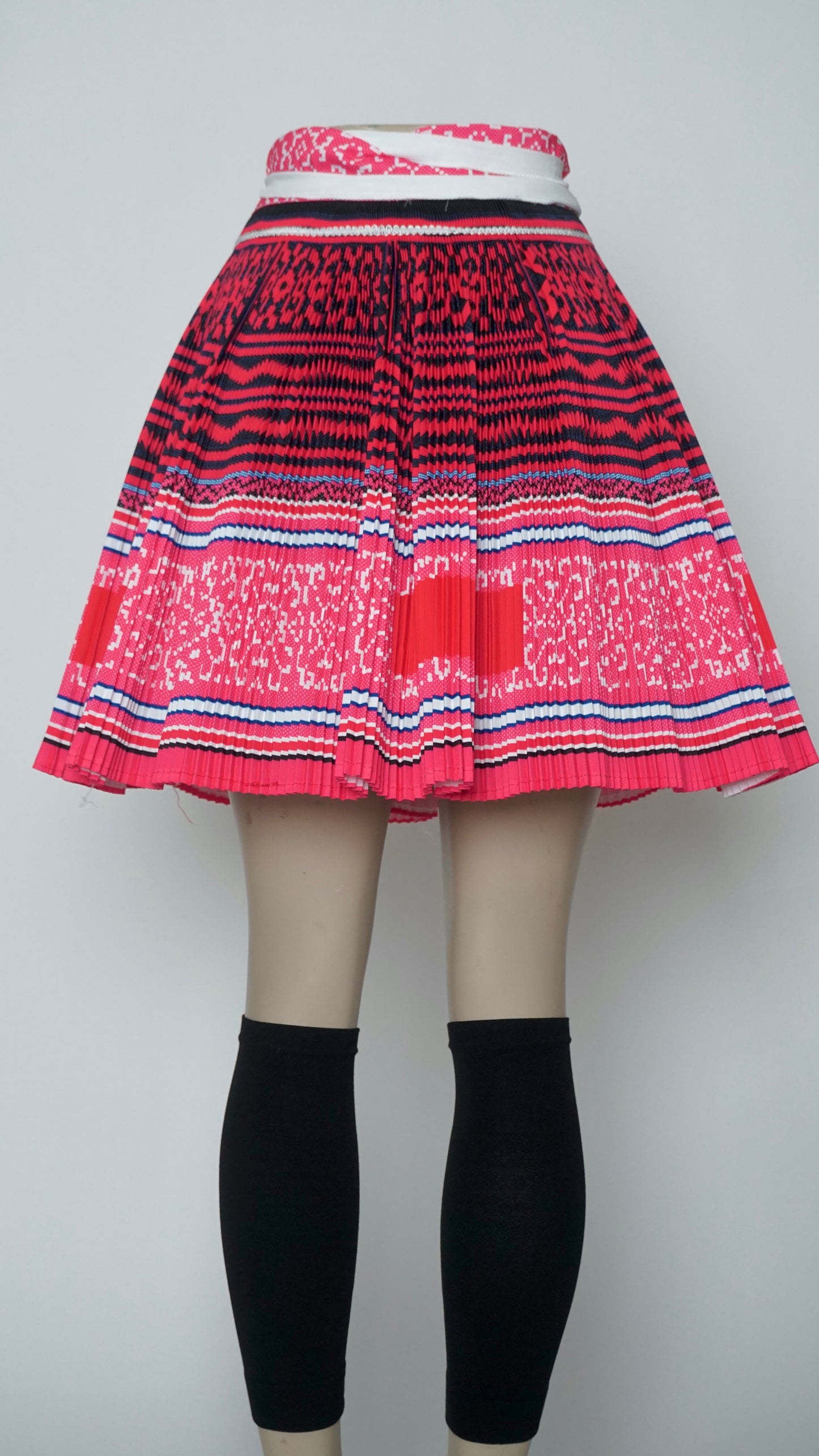 Printed Light Pink-Blue Trim Skirt