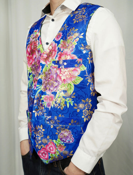Blue Chinese Floral Vest